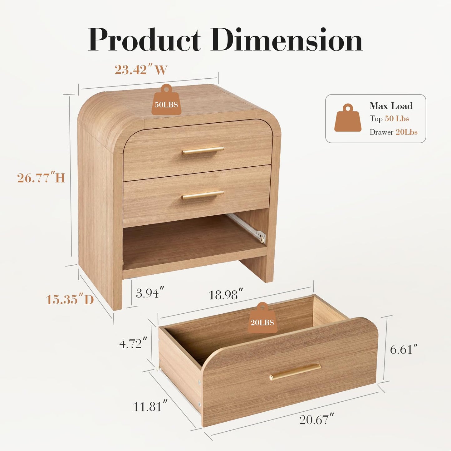 【Halloween Pre-Sale】Curved 3-Drawer Nightstand-2Pcs