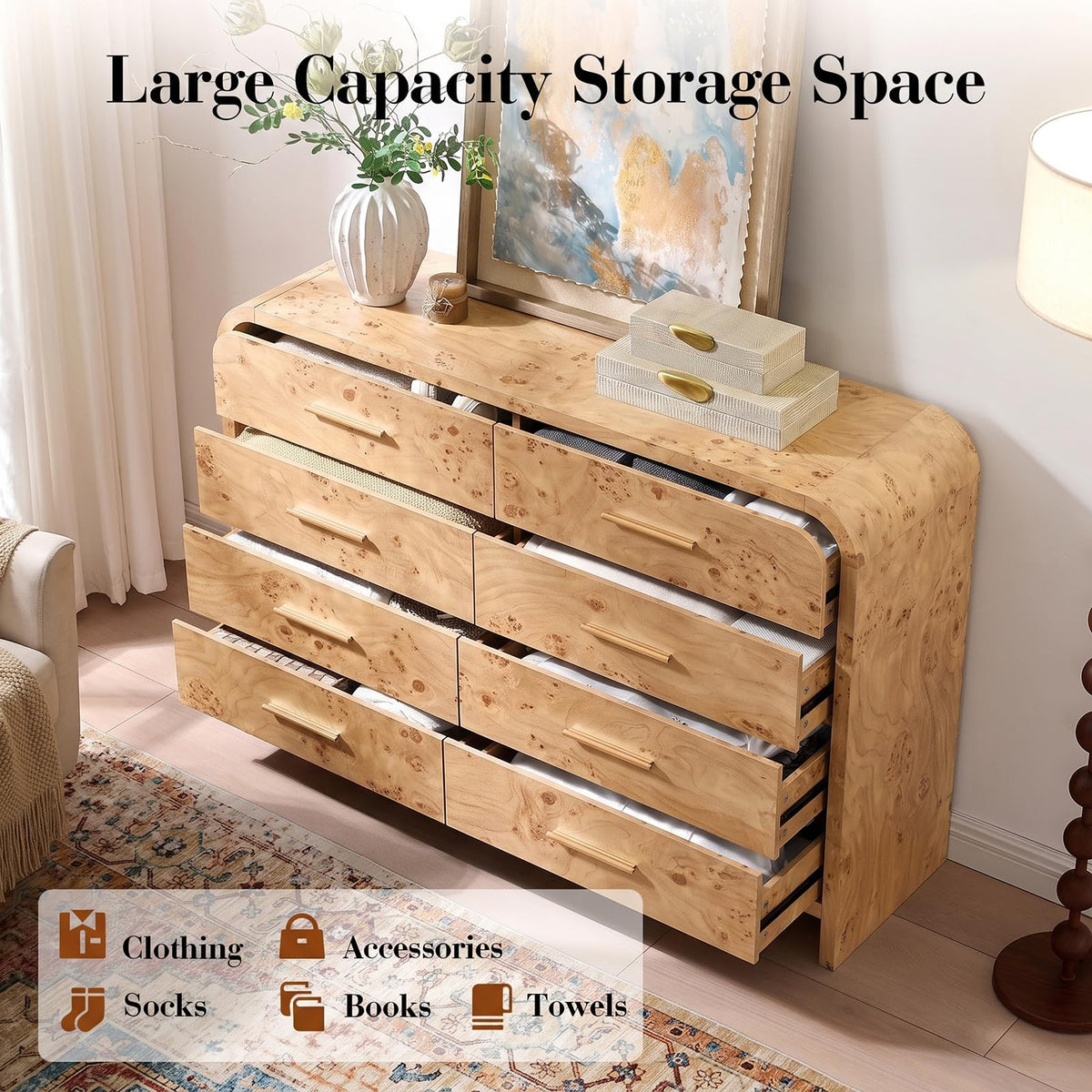 Curved 8-Drawer Dresser