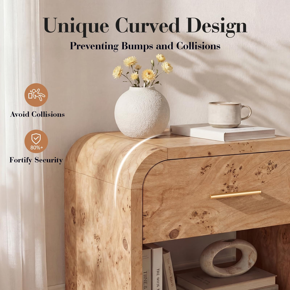 Curved 1-Drawer Nightstand