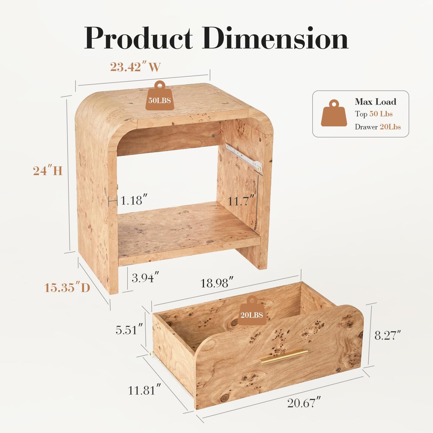 Curved 1-Drawer Nightstand