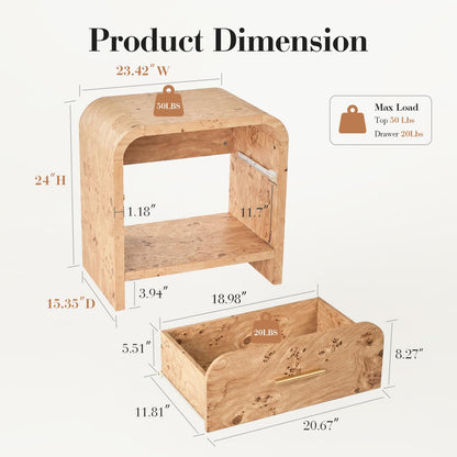 Curved 1-Drawer Nightstand