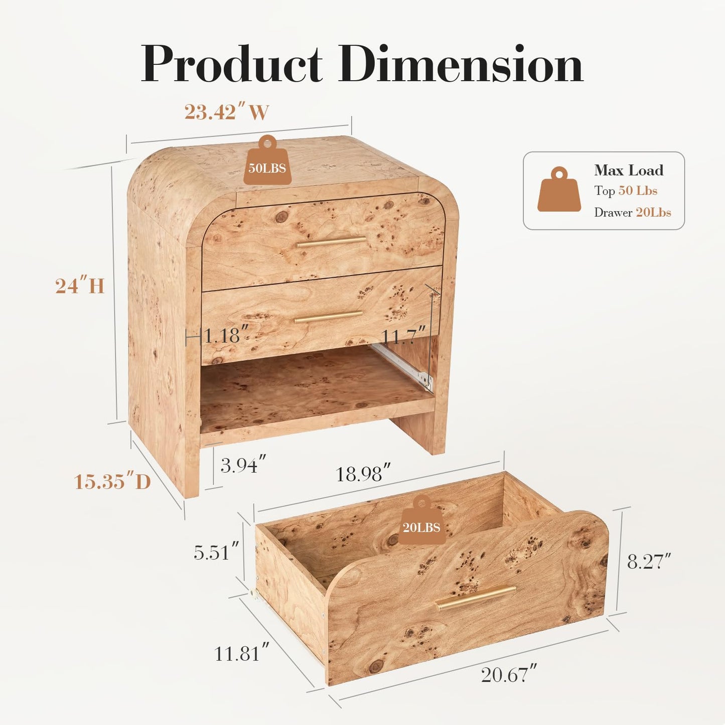 Curved 3-Drawer Nightstand