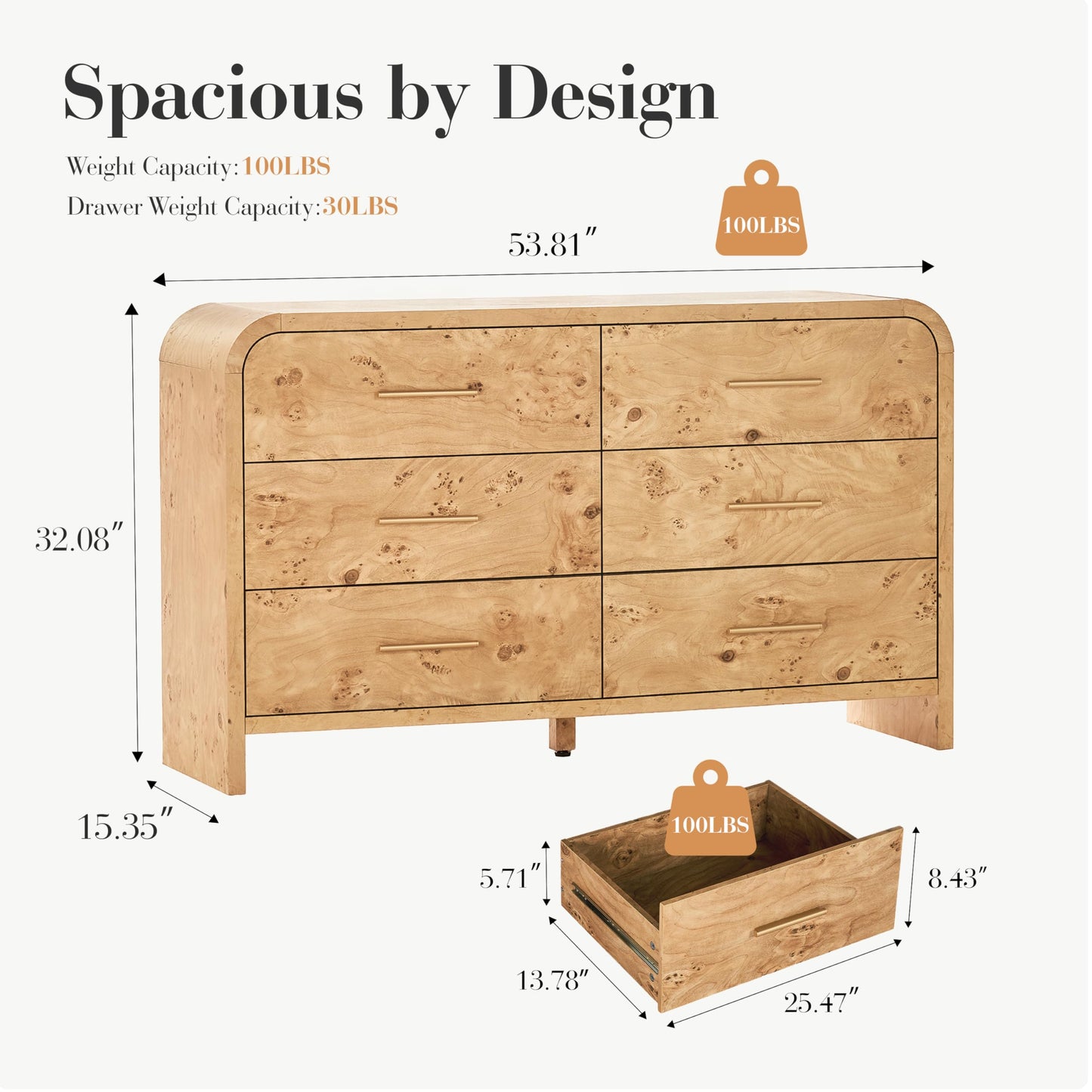 Curved 6-Drawer Dresser