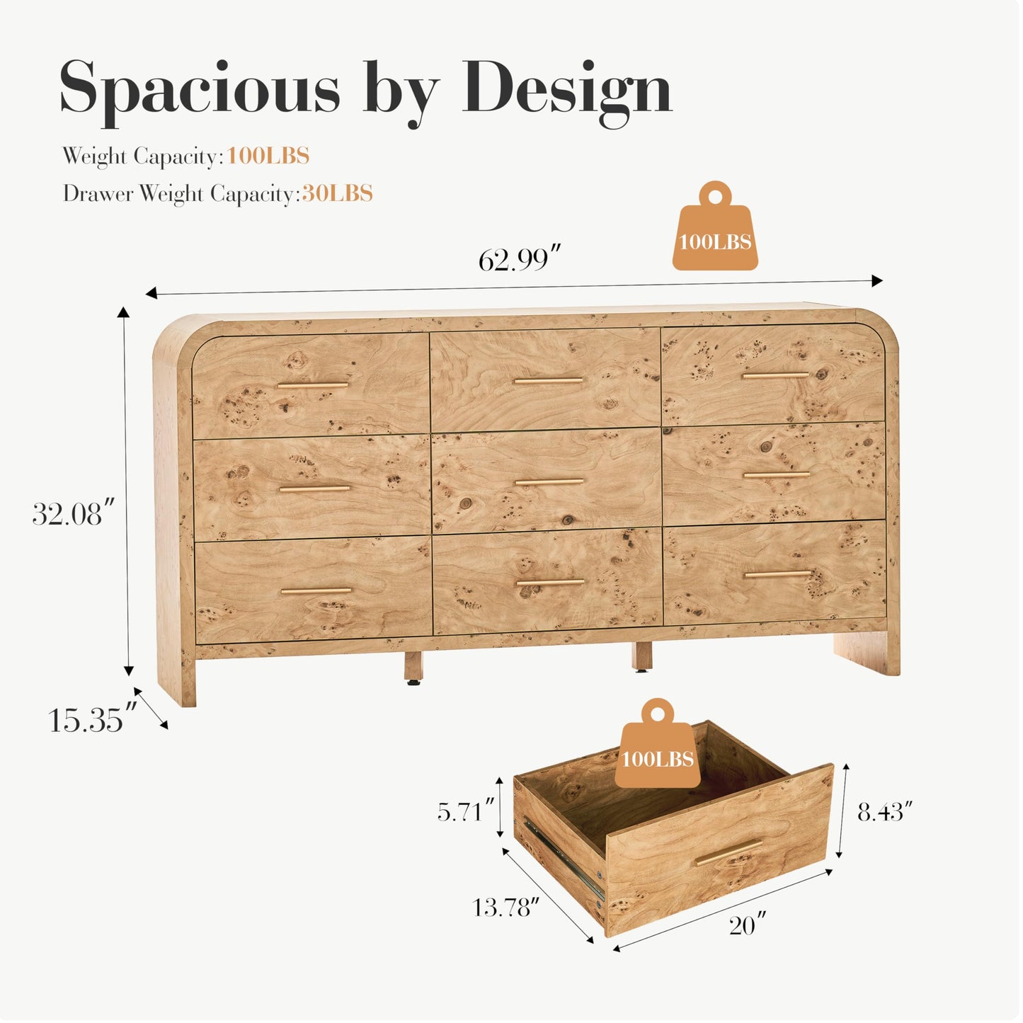 Curved 9-Drawer Dresser