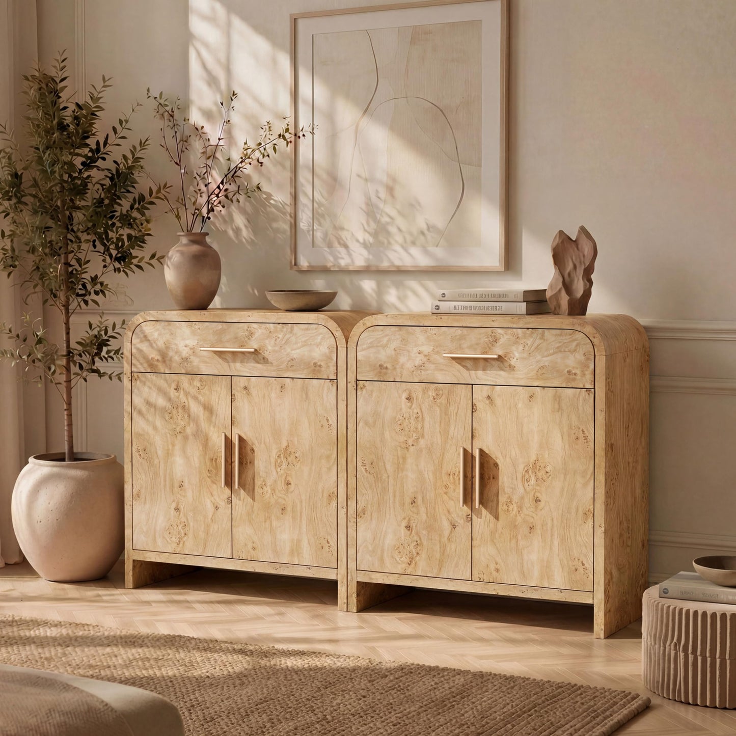 Curved 2-Door & Drawer Cabinet