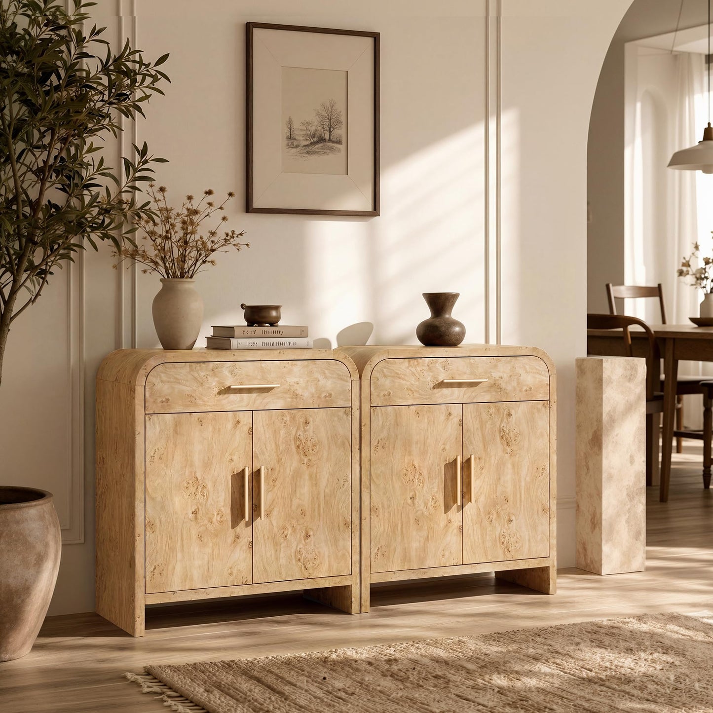 Curved 2-Door & Drawer Cabinet