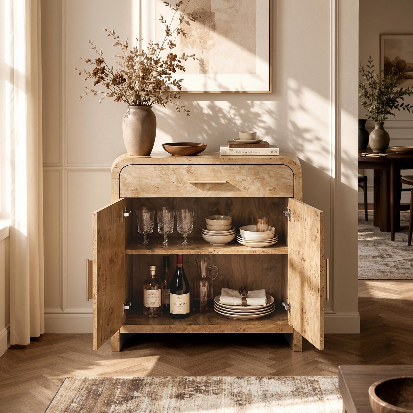 Curved 2-Door & Drawer Cabinet