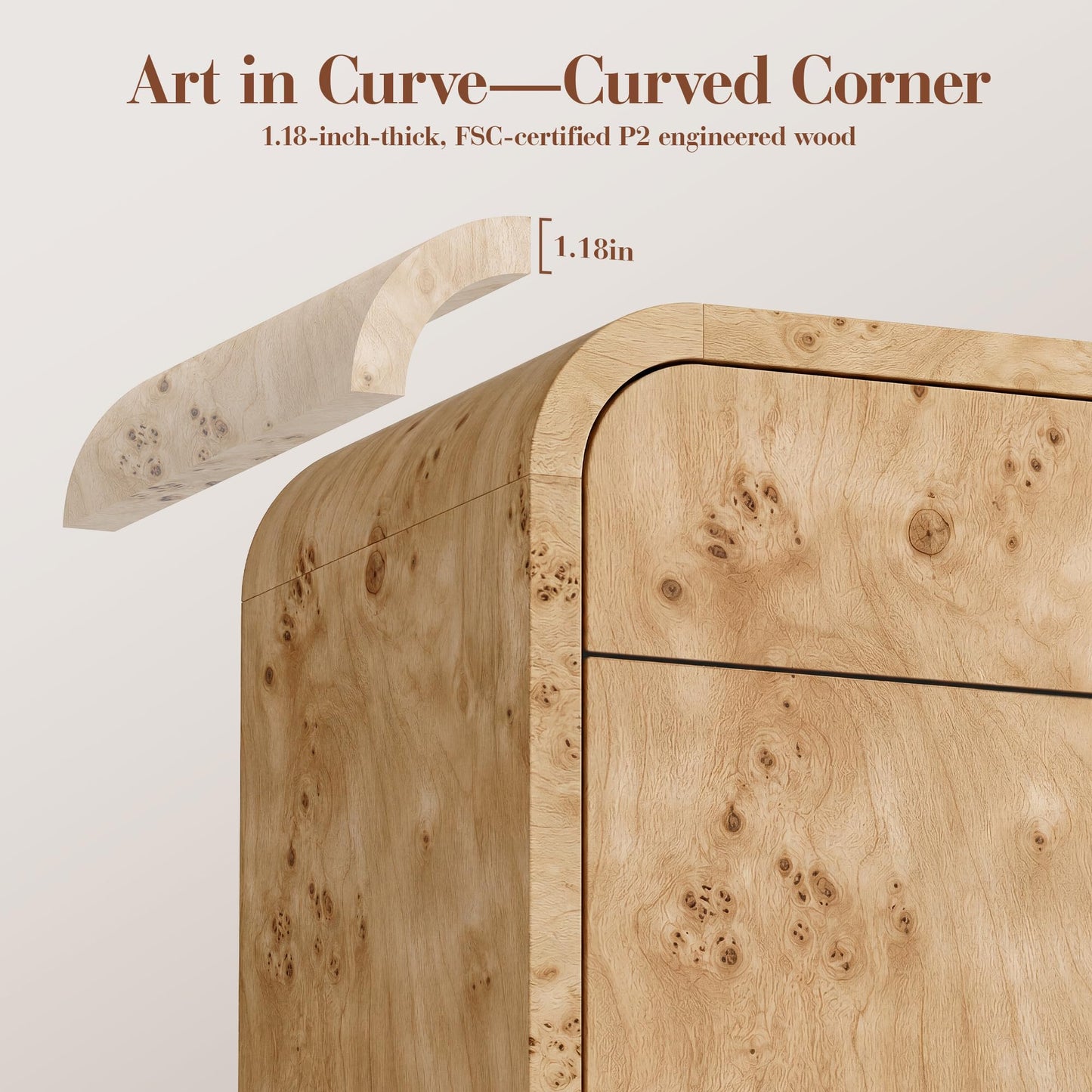 Curved 2-Door & Drawer Cabinet