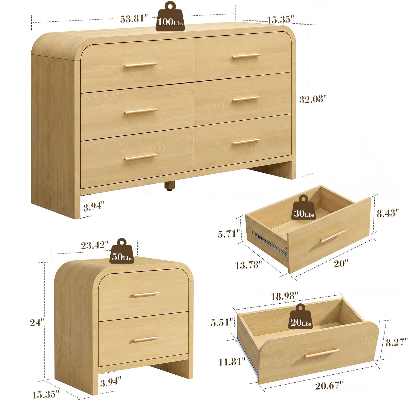 Curved 6 + 2 Drawer Set