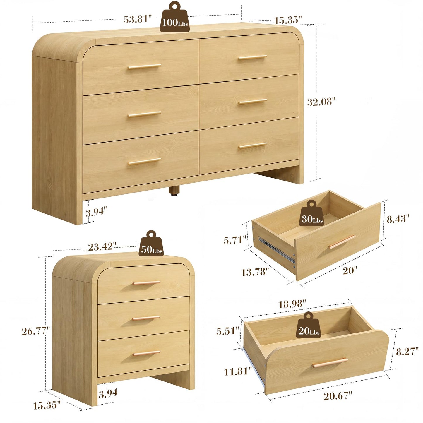 Curved 6 + 3 Drawer Set