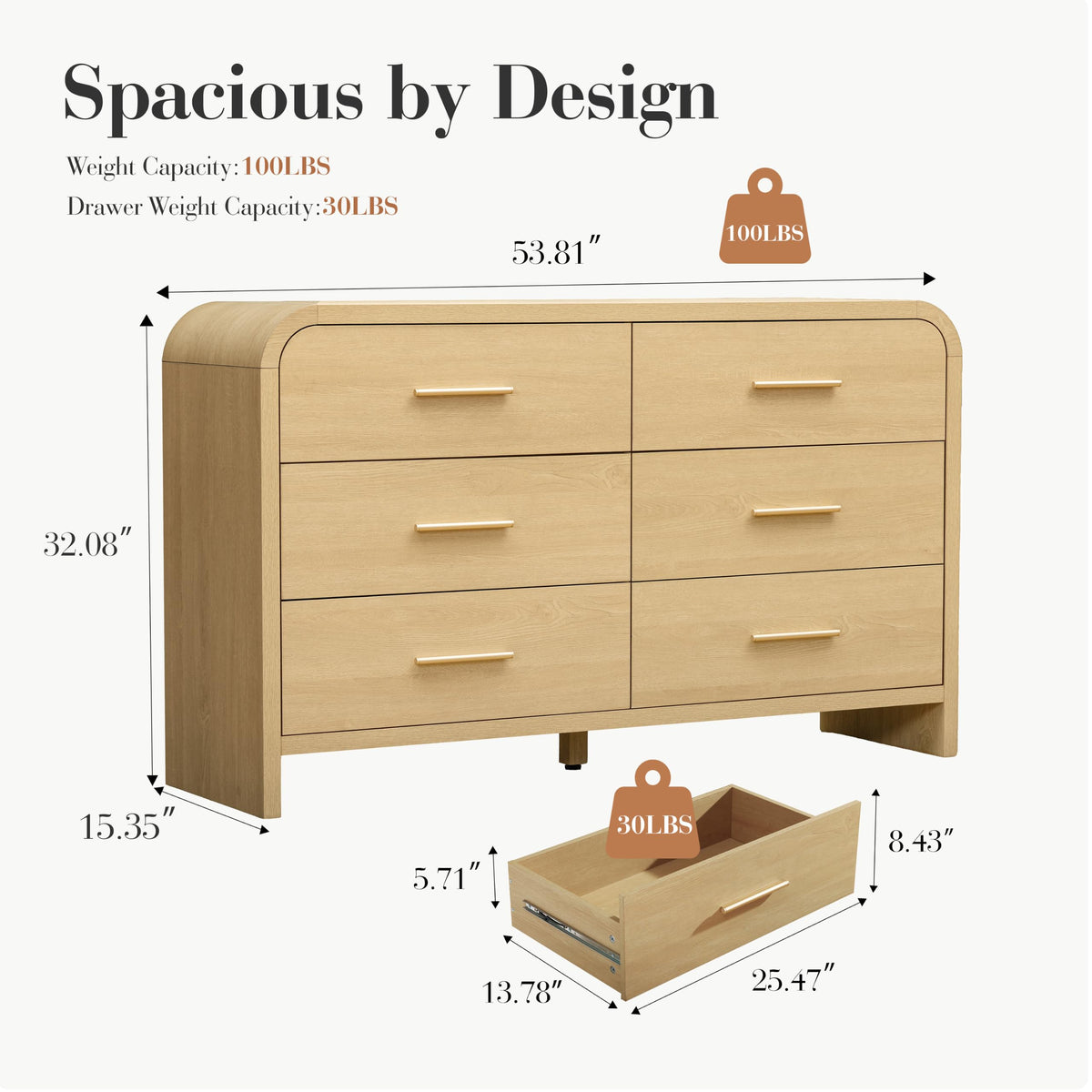 Curved 6-Drawer Dresser