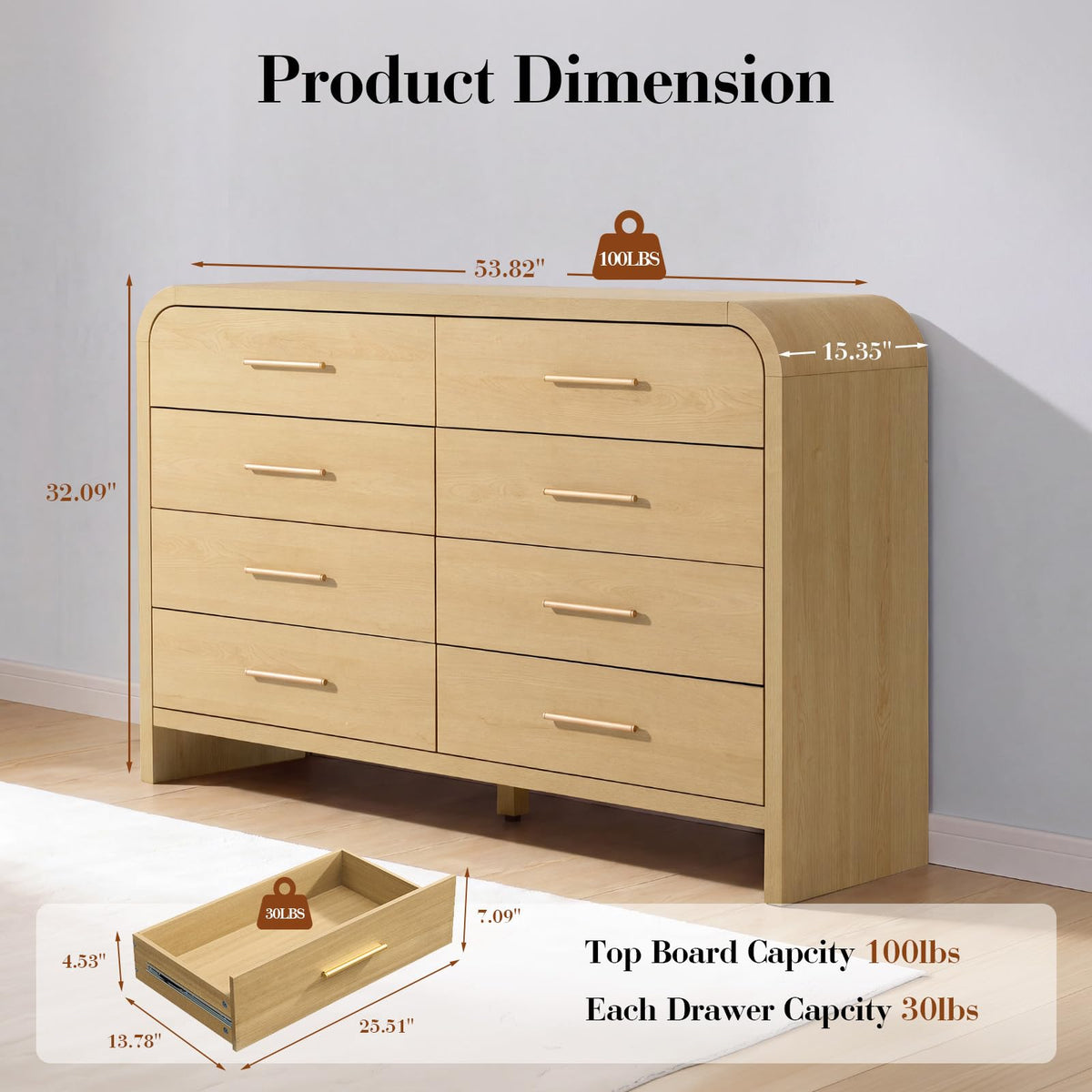 Curved 8-Drawer Dresser