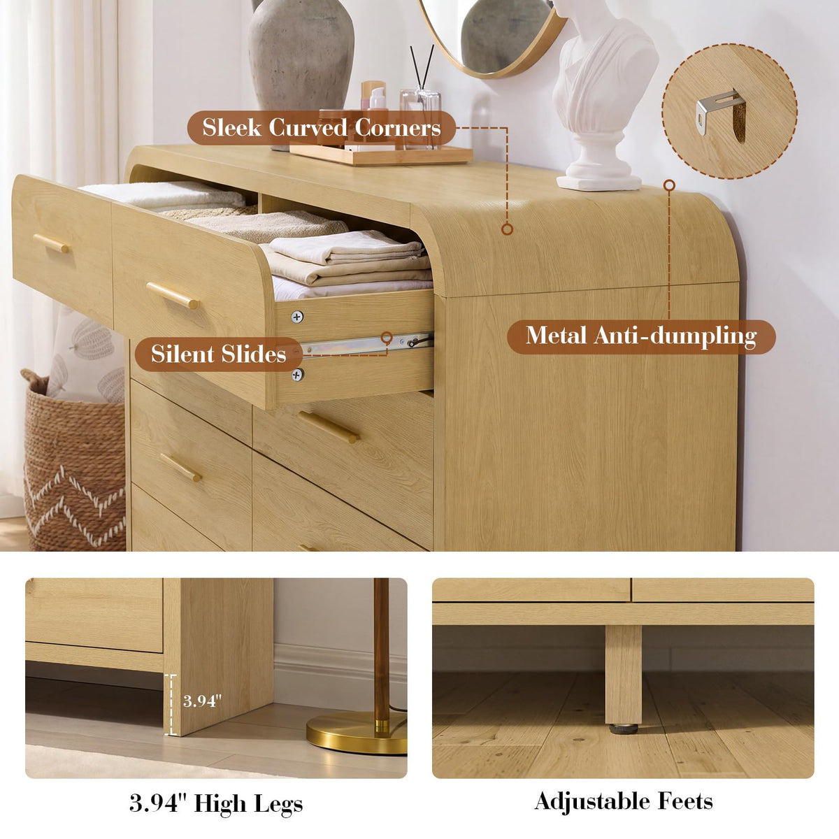 Curved 8-Drawer Dresser