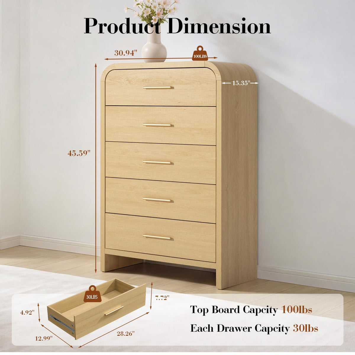 Curved 5-Drawer Dresser
