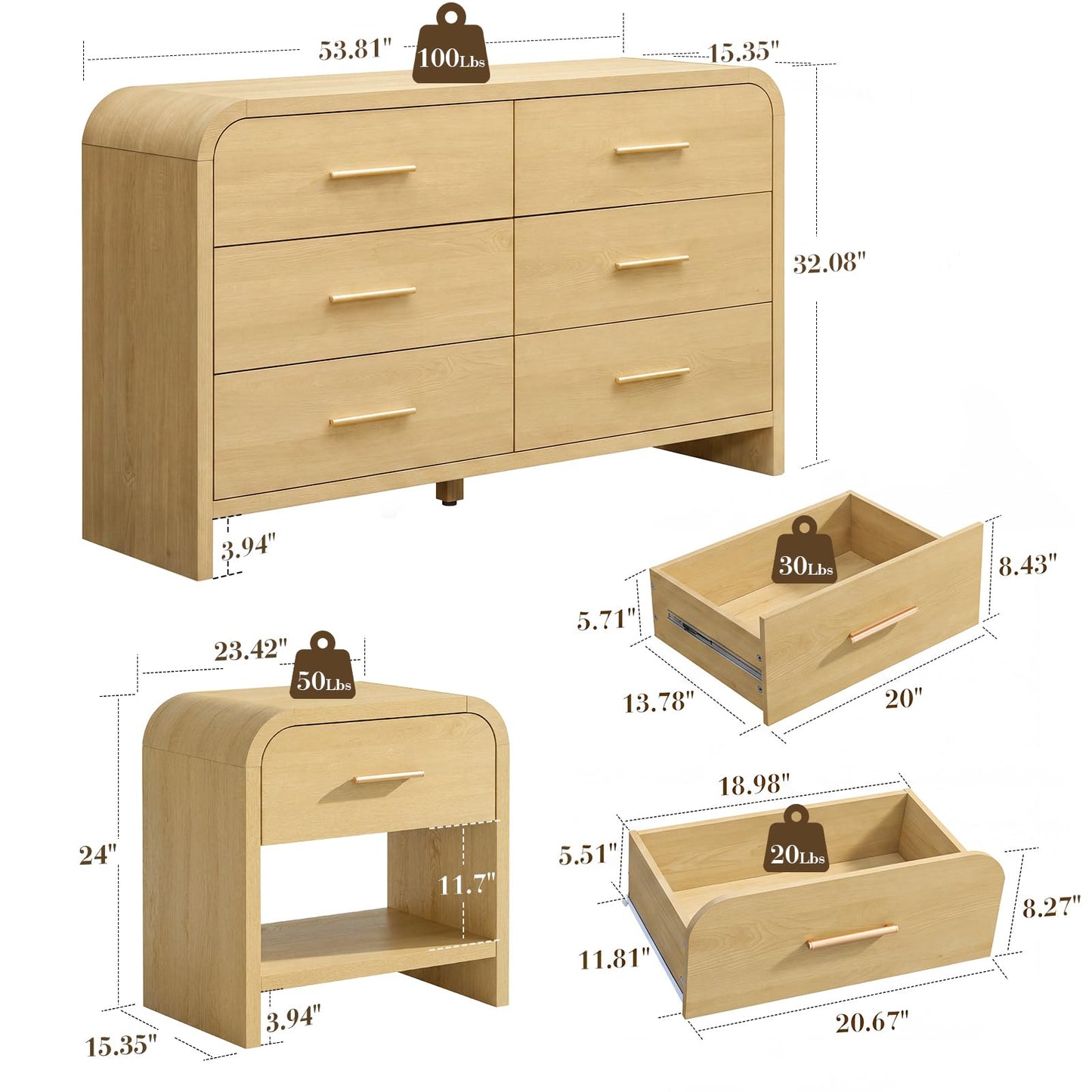 Curved 6 + 1 Drawer Set