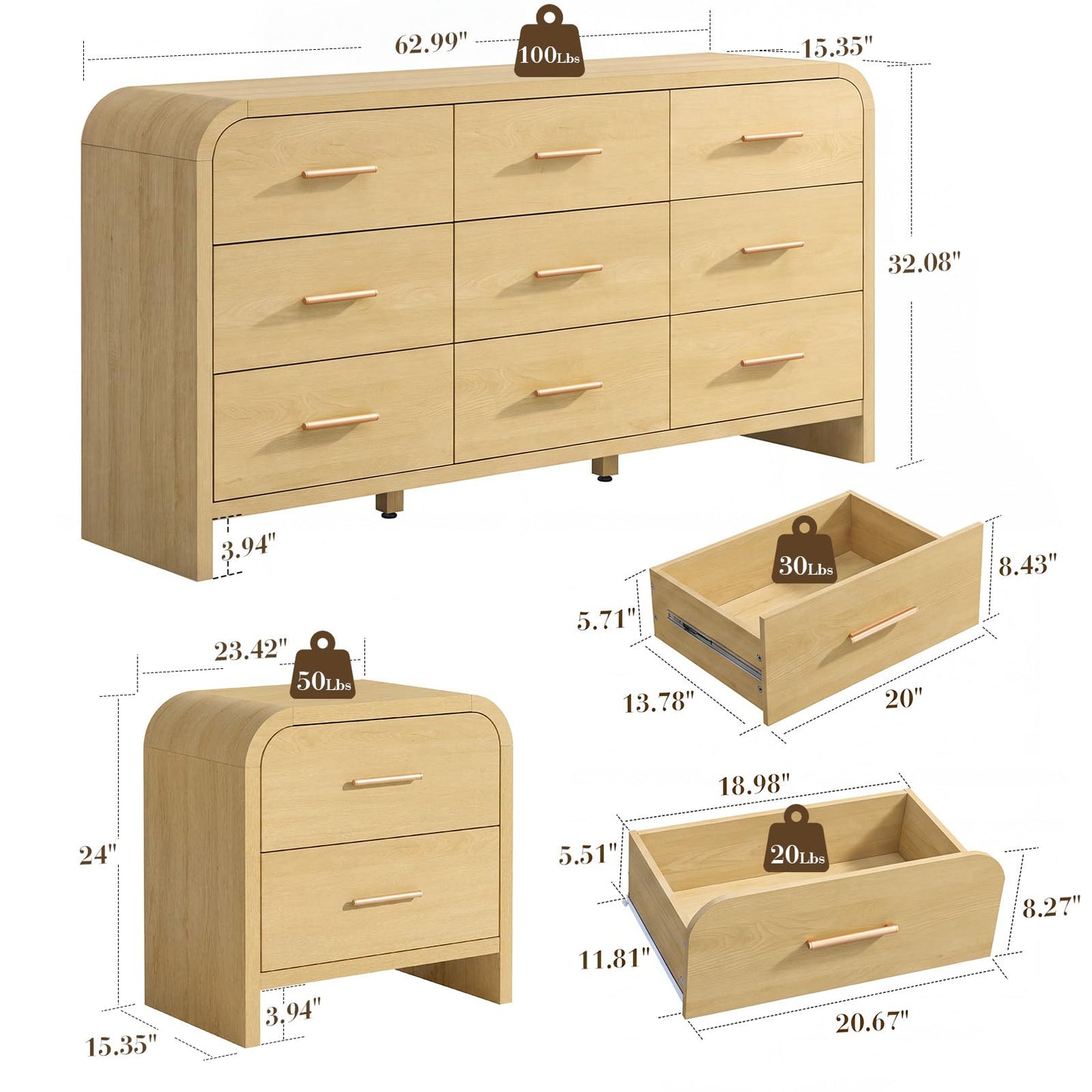Curved 9 + 2 Drawer Set