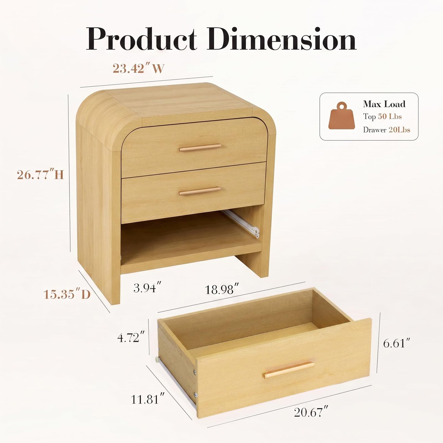 Curved 3-Drawer Nightstand
