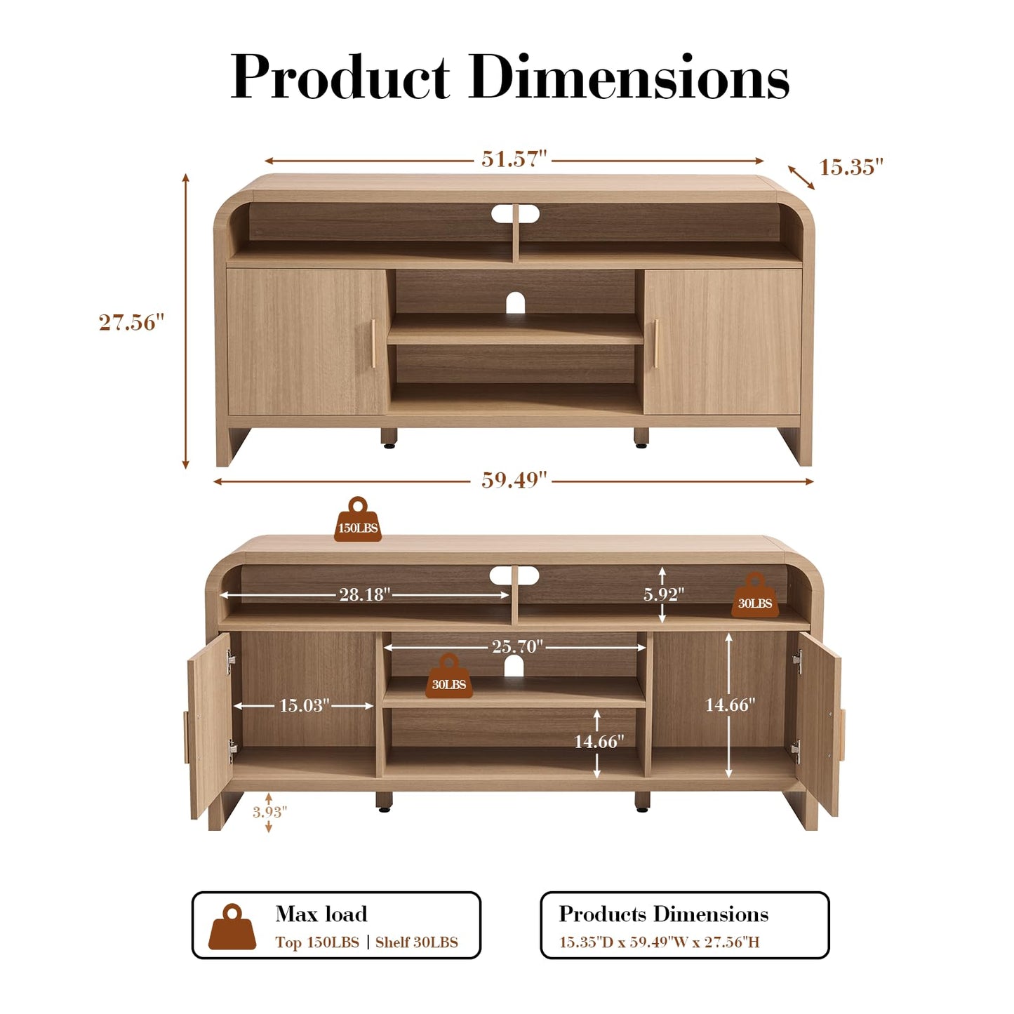 59.7" Light Burl Sideboard & TV Stand