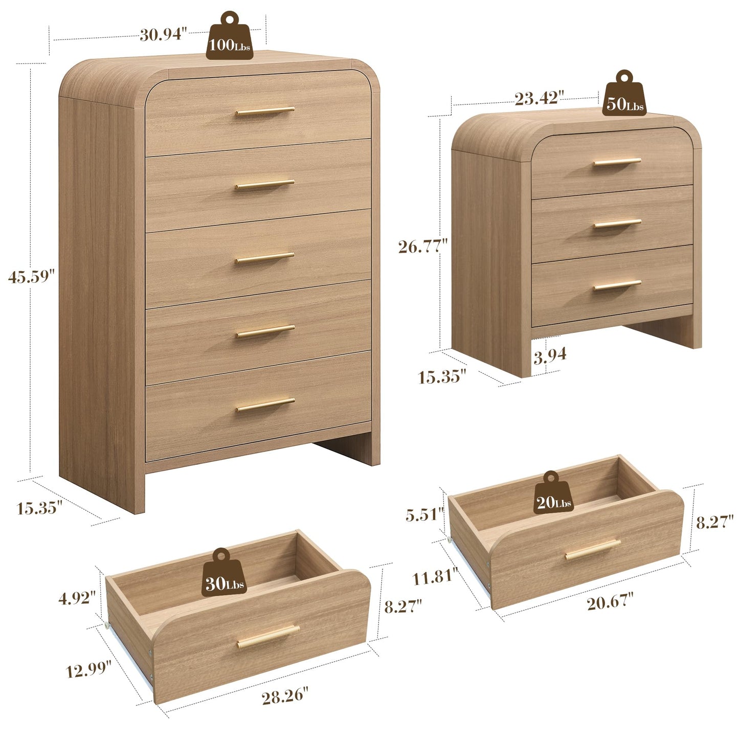 Curved 5 + 3 Drawer Set