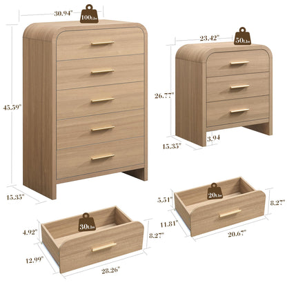 Curved 5 + 3 Drawer Set