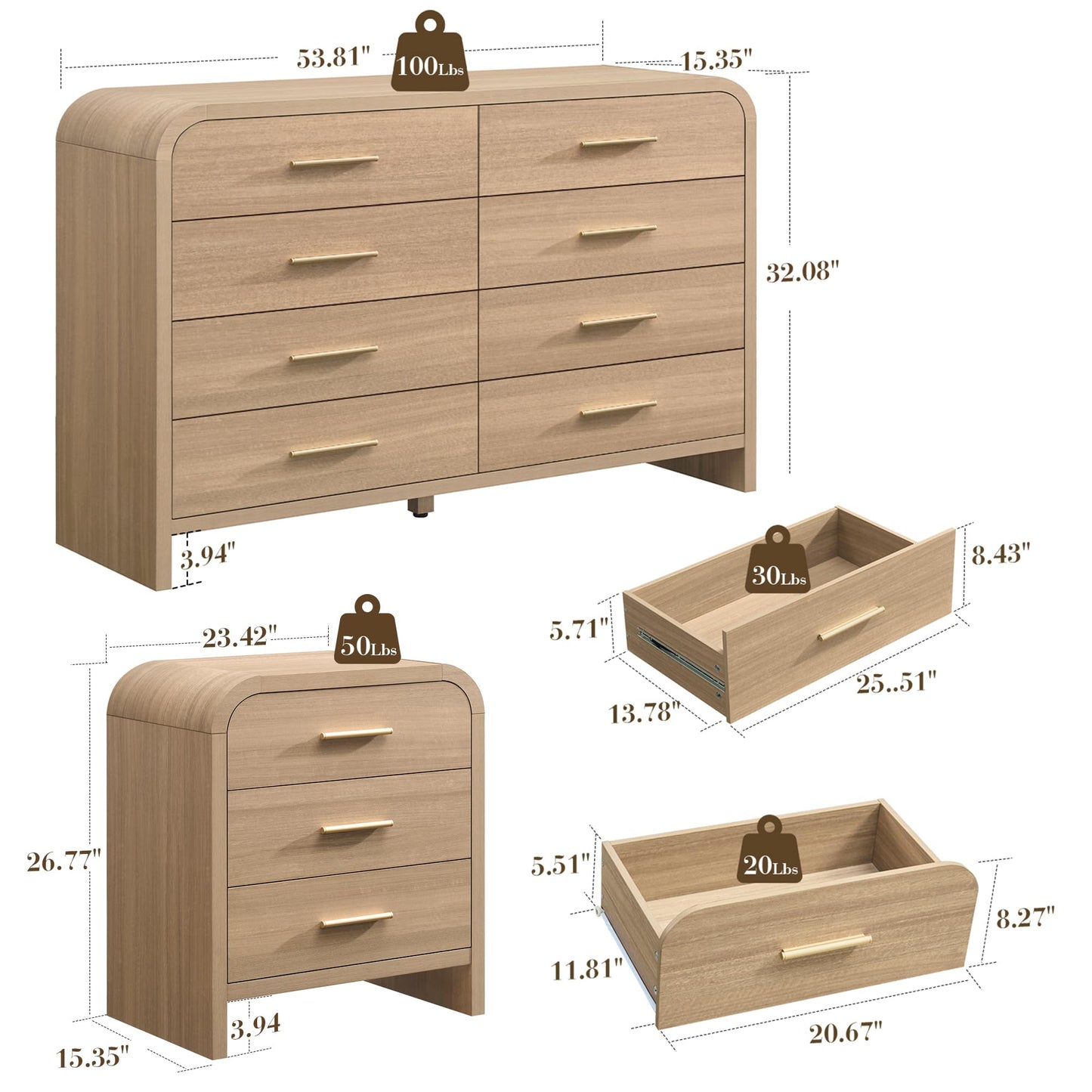 Curved 8 + 3 Drawer Set