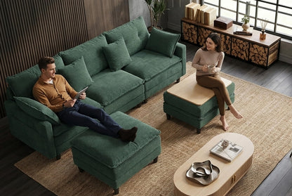 Corduroy Sectional Sofa - 3 Seat & 2 Ottoman