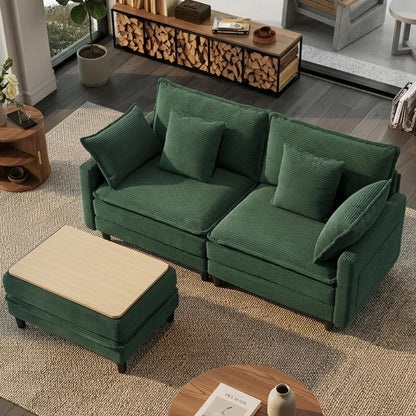 Corduroy Sectional Sofa - 2 Seat & 1 Ottoman