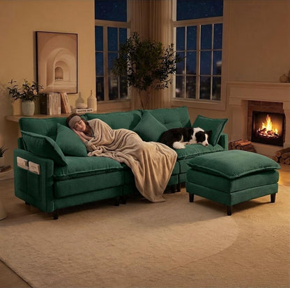 Corduroy Sectional Sofa - 3 Seat & 1 Ottoman