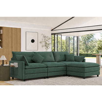 Corduroy Sectional Sofa - 3 Seat & 1 Ottoman