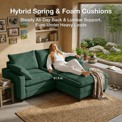 Corduroy Sectional Sofa - 2 Seat & 1 Ottoman