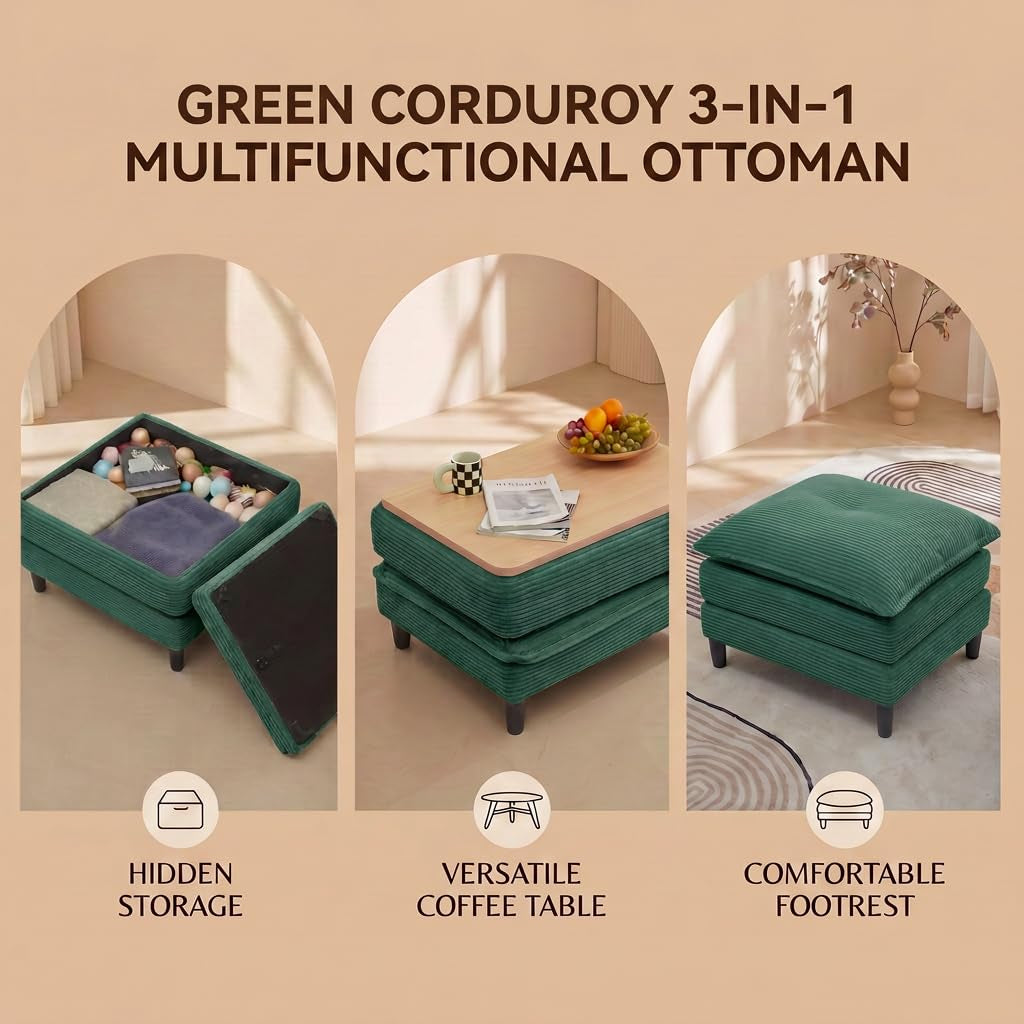Corduroy Sectional Sofa - 3 Seat & 2 Ottoman