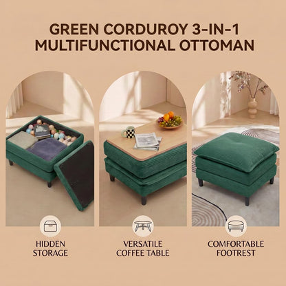 Corduroy Sectional Sofa - 3 Seat & 2 Ottoman