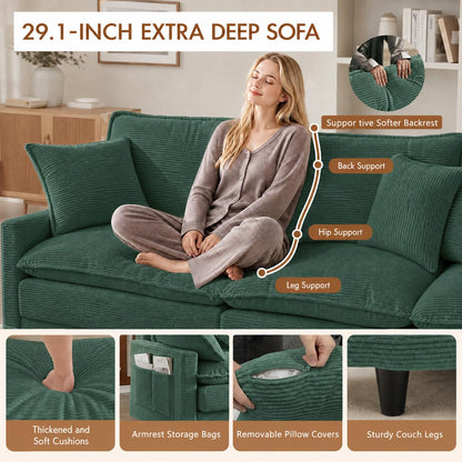Corduroy Sectional Sofa - 2 Seat & 1 Ottoman