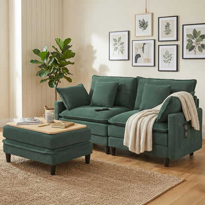 Corduroy Sectional Sofa - 2 Seat & 1 Ottoman