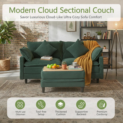 Corduroy Sectional Sofa - 2 Seat & 1 Ottoman