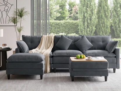 Corduroy Sectional Sofa - 3 Seat & 2 Ottoman