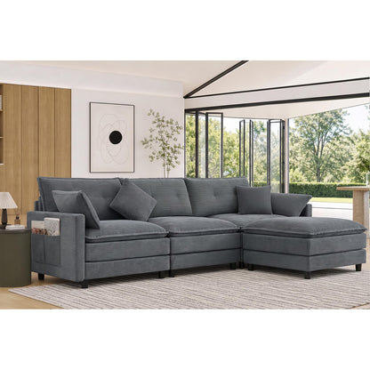 Corduroy Sectional Sofa - 3 Seat & 1 Ottoman