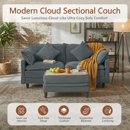 Corduroy Sectional Sofa - 2 Seat & 1 Ottoman