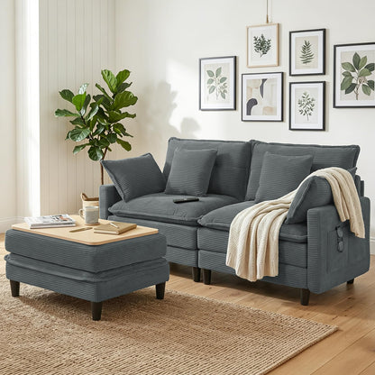 Corduroy Sectional Sofa - 2 Seat & 1 Ottoman