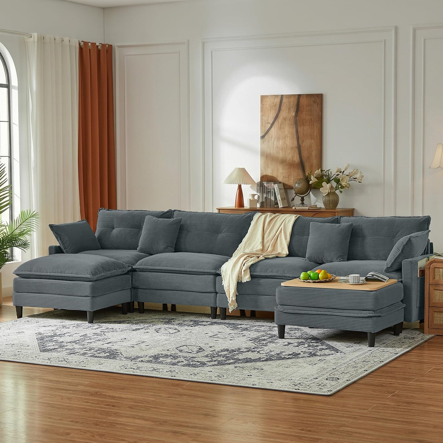 Corduroy Sectional Sofa - 4 Seat & 2 Ottoman