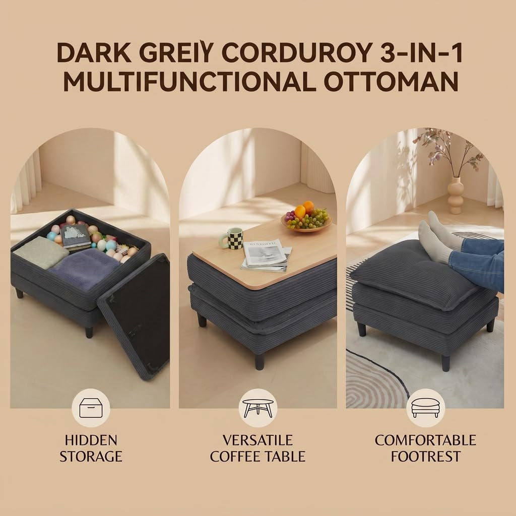 Corduroy Sectional Sofa - 4 Seat & 2 Ottoman