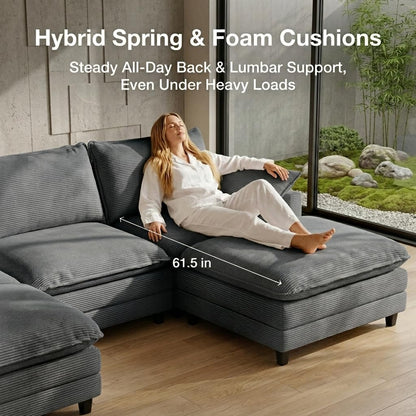 Corduroy Sectional Sofa - 4 Seat & 2 Ottoman