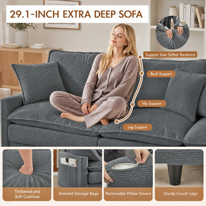 Corduroy Sectional Sofa - 4 Seat & 2 Ottoman
