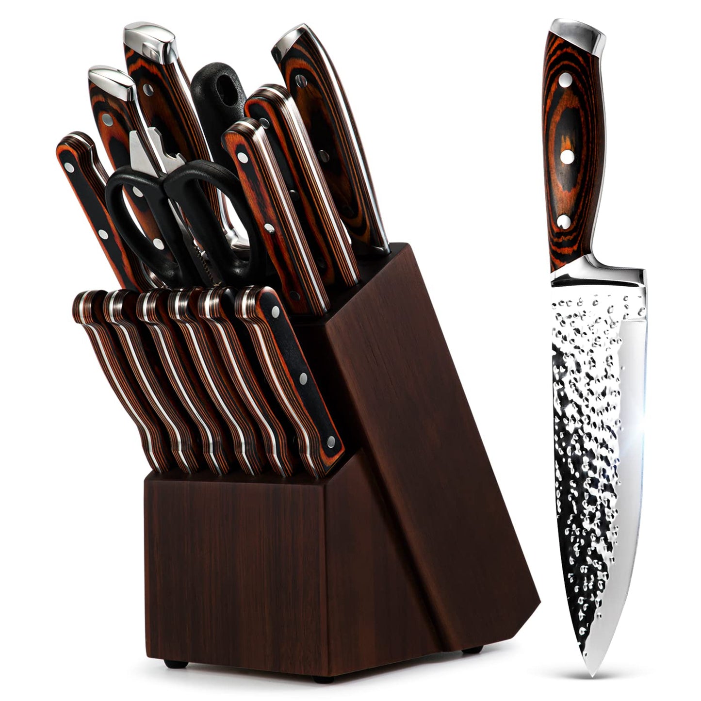15-Piece Hammered Kitchen Knife Block Set