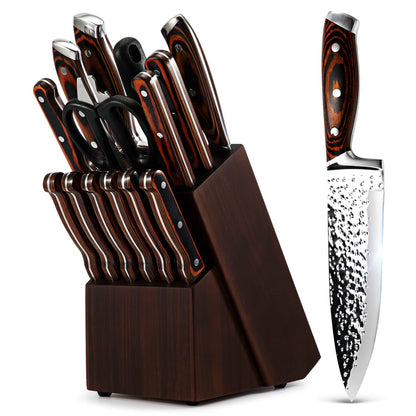15-Piece Hammered Kitchen Knife Block Set