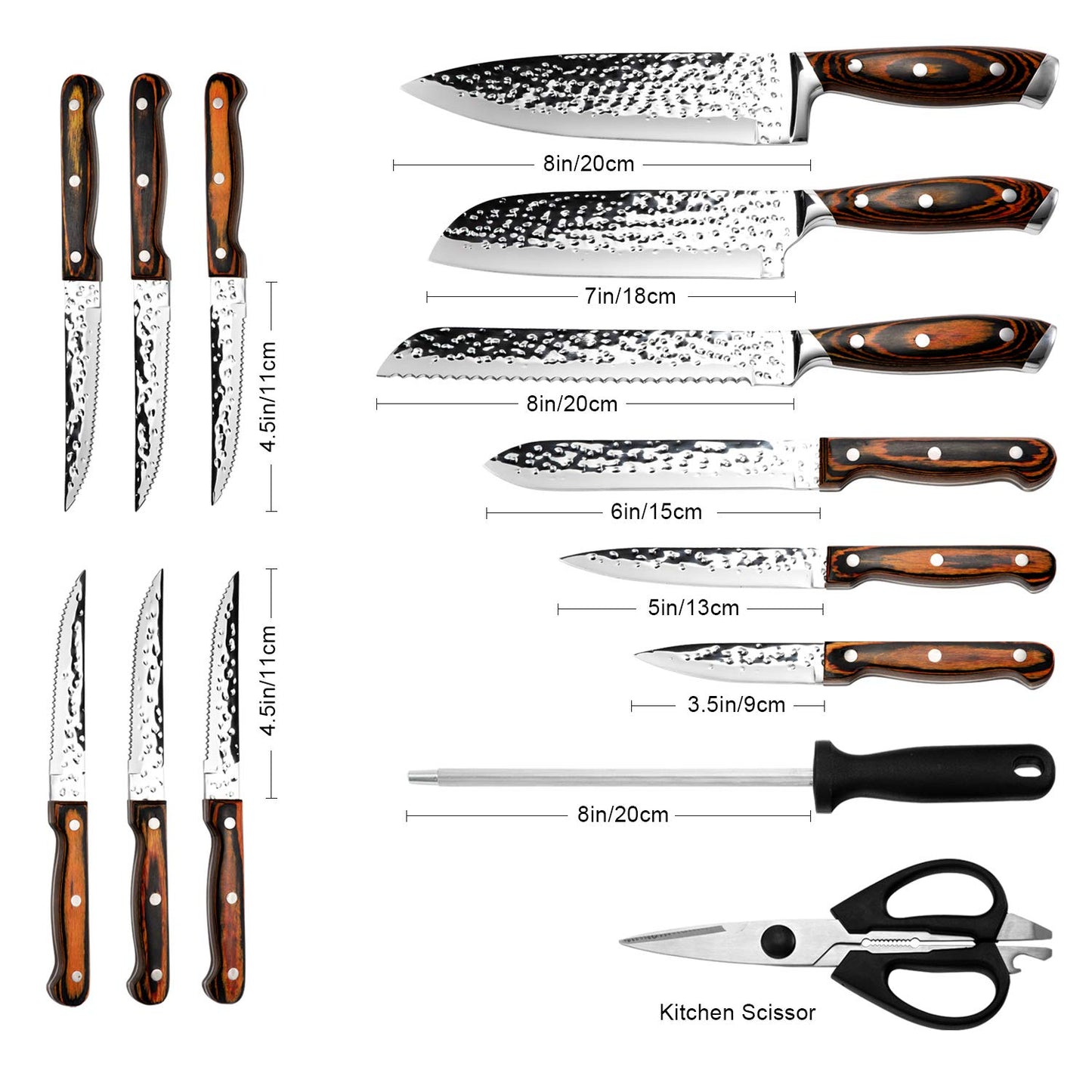 15-Piece Hammered Kitchen Knife Block Set