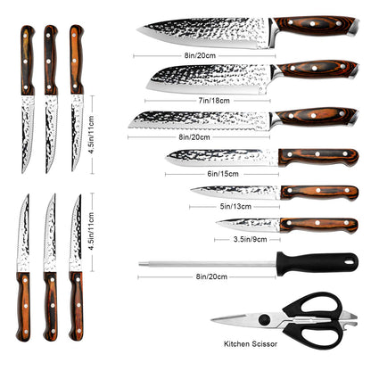 15-Piece Hammered Kitchen Knife Block Set