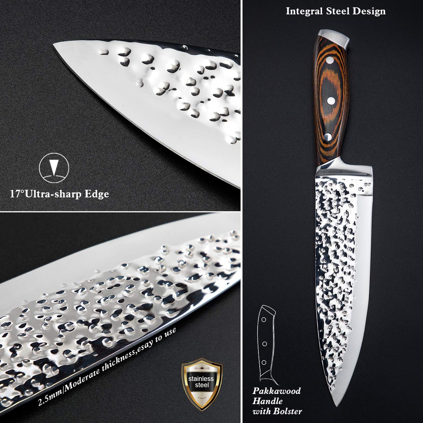 15-Piece Hammered Kitchen Knife Block Set
