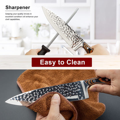15-Piece Hammered Kitchen Knife Block Set