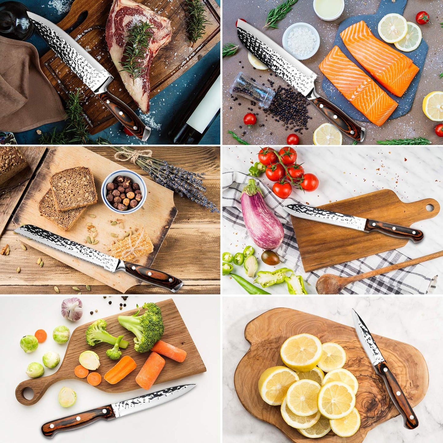 15-Piece Hammered Kitchen Knife Block Set